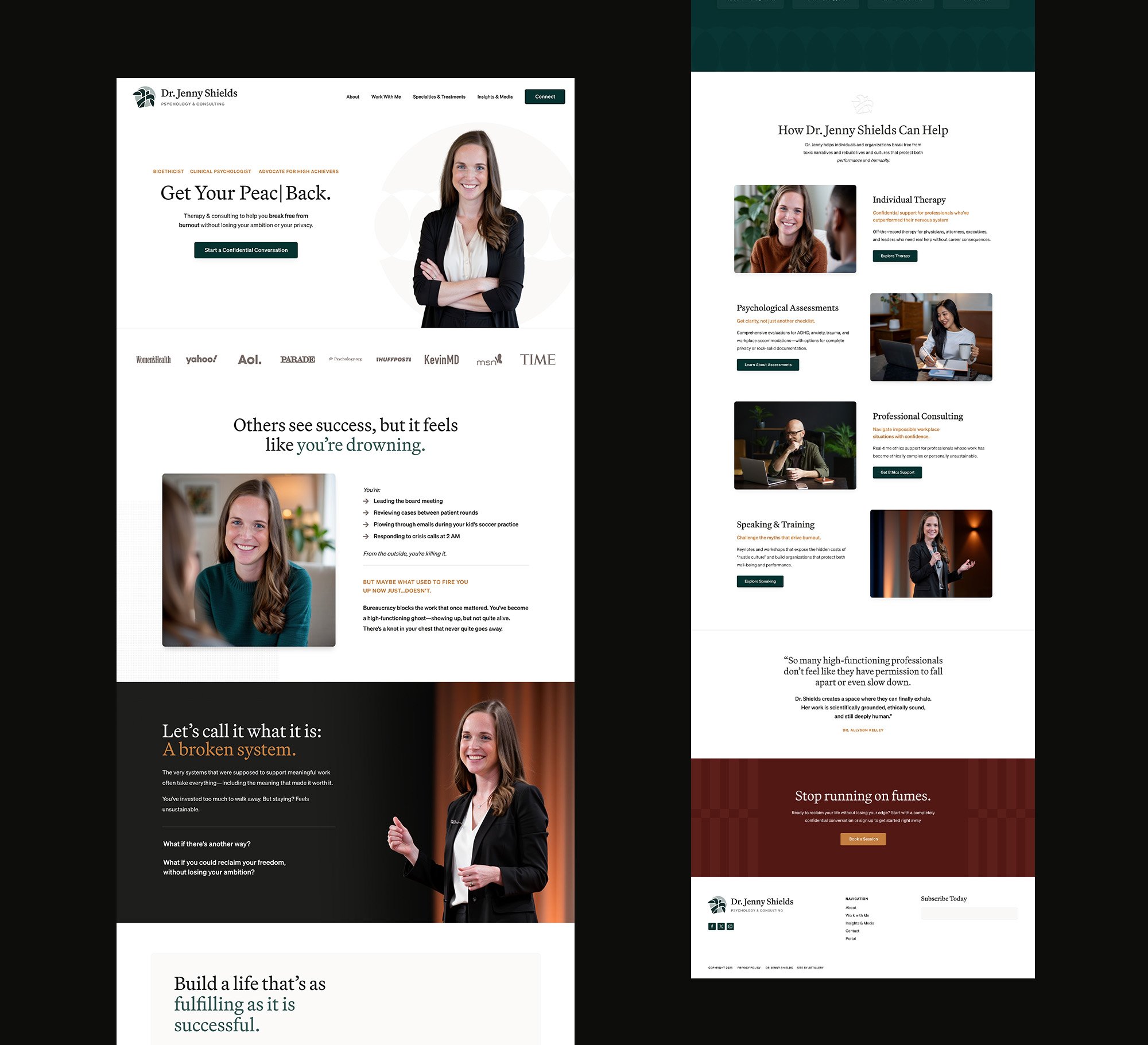 Dr. Jenny Shields website homepage mockup by ARTILLERY