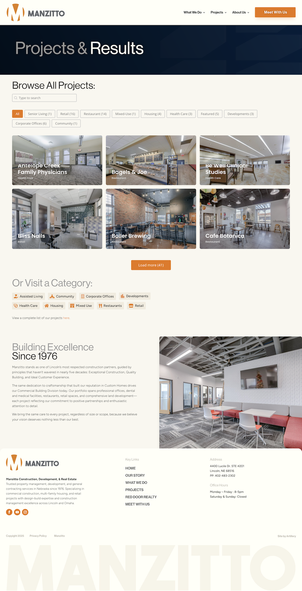 Manzitto projects page screenshot by ARTILLERY