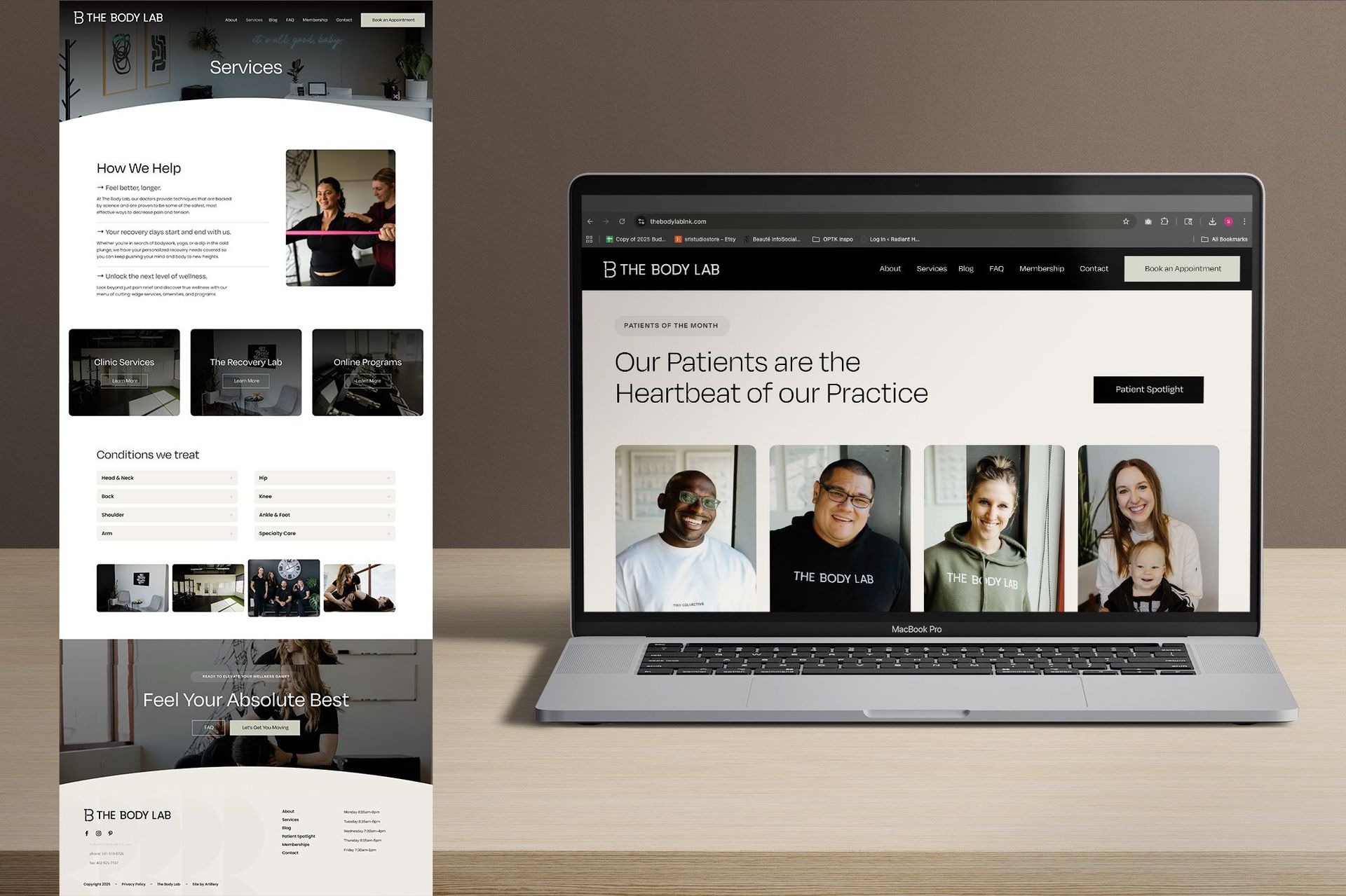 The Body Lab services page mockup by ARTILLERY