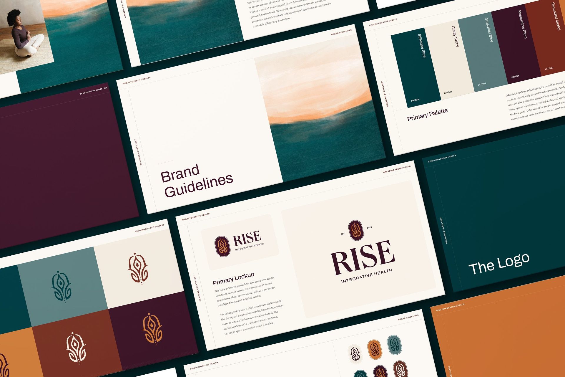 Rise Integrative Health brand guide mockup by ARTILLERY